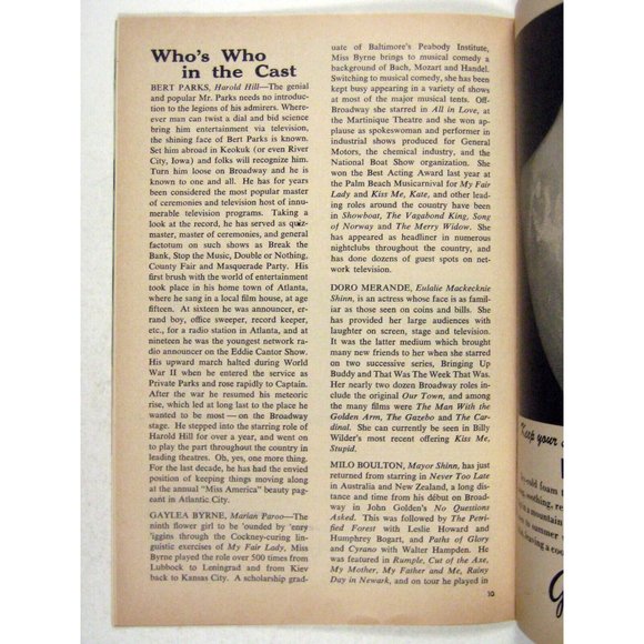 Bert Parks The Music Man Playbill June 1965 Gaylea Byrne Buffalo Bills Boulton - Picture 7 of 8